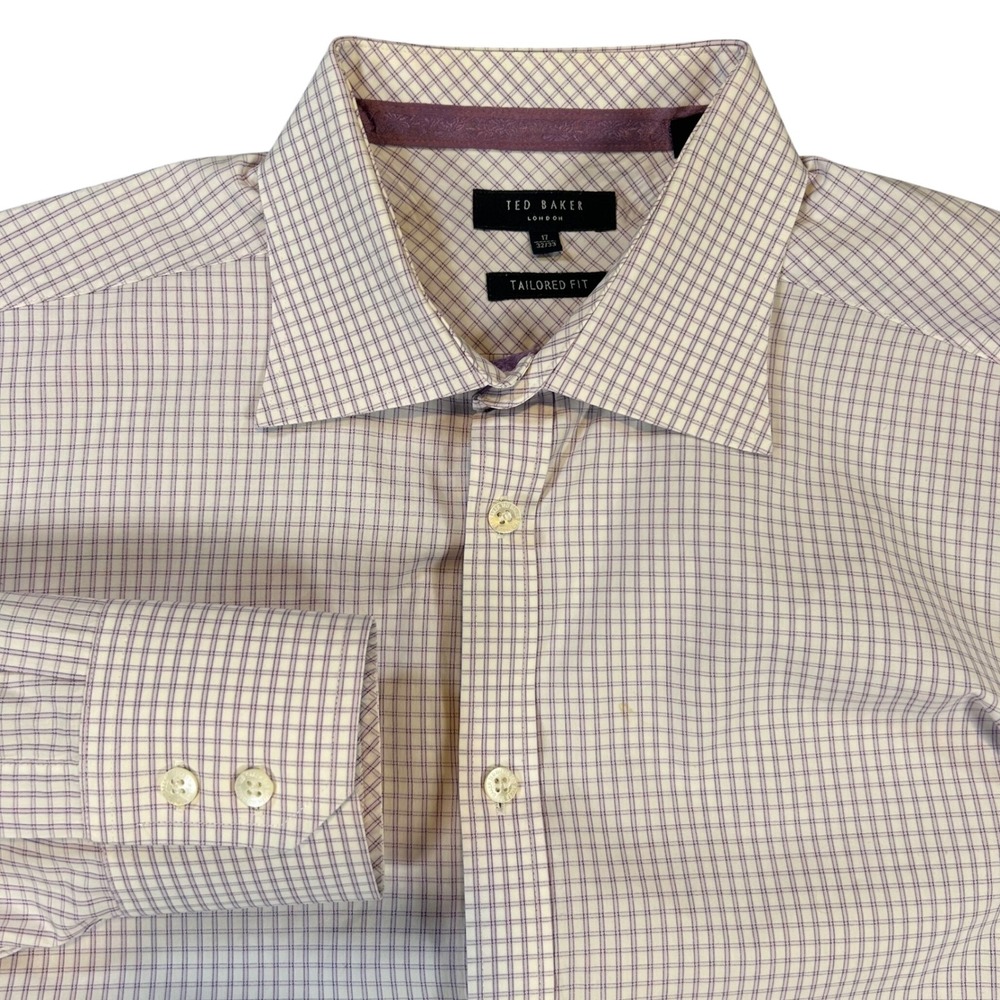 Ted Baker London Men's Tailored Fit 17 32/33 Dress Shirt Purple Check Button Up‎